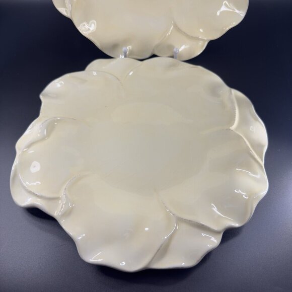 Roscher Flower Antique Butter Yellow Dish Plate 11inch Flower Shape Plate Set 2 - Picture 10 of 16